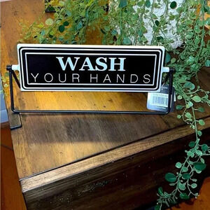 NWT Brush Your Teeth/Wash Your Hands Reversible Farmhouse/Ranch Bathroom Sign
